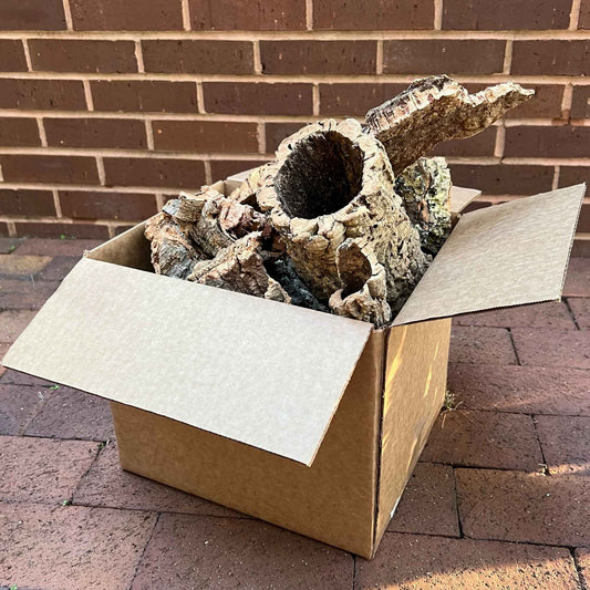 Box full of natural cork bark to show how much bark is in a box