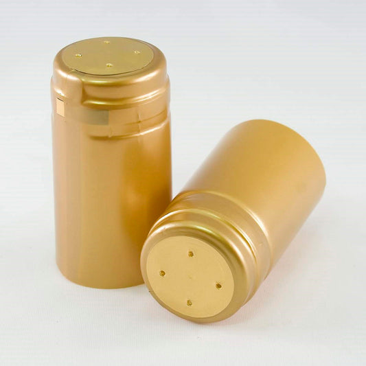 Matte gold pvc shrink cap with closed cap and tear tab