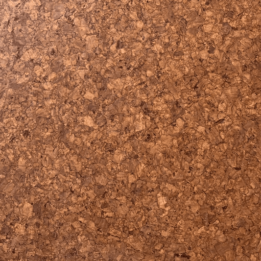 Close-up of the chestnut cork flooring tile, a rich brown color with slight color variations from golden brown to mahogany.