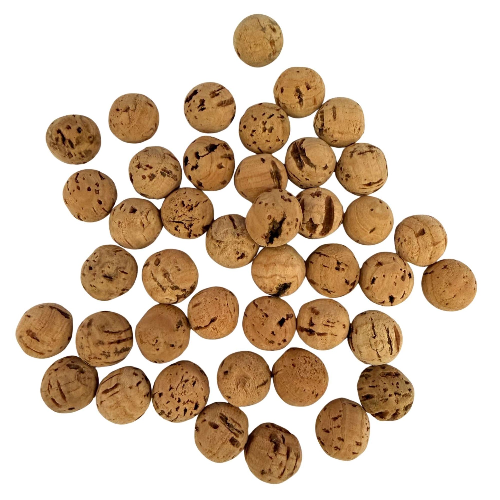 A large variety of natural, solid cork balls in 12" diameter