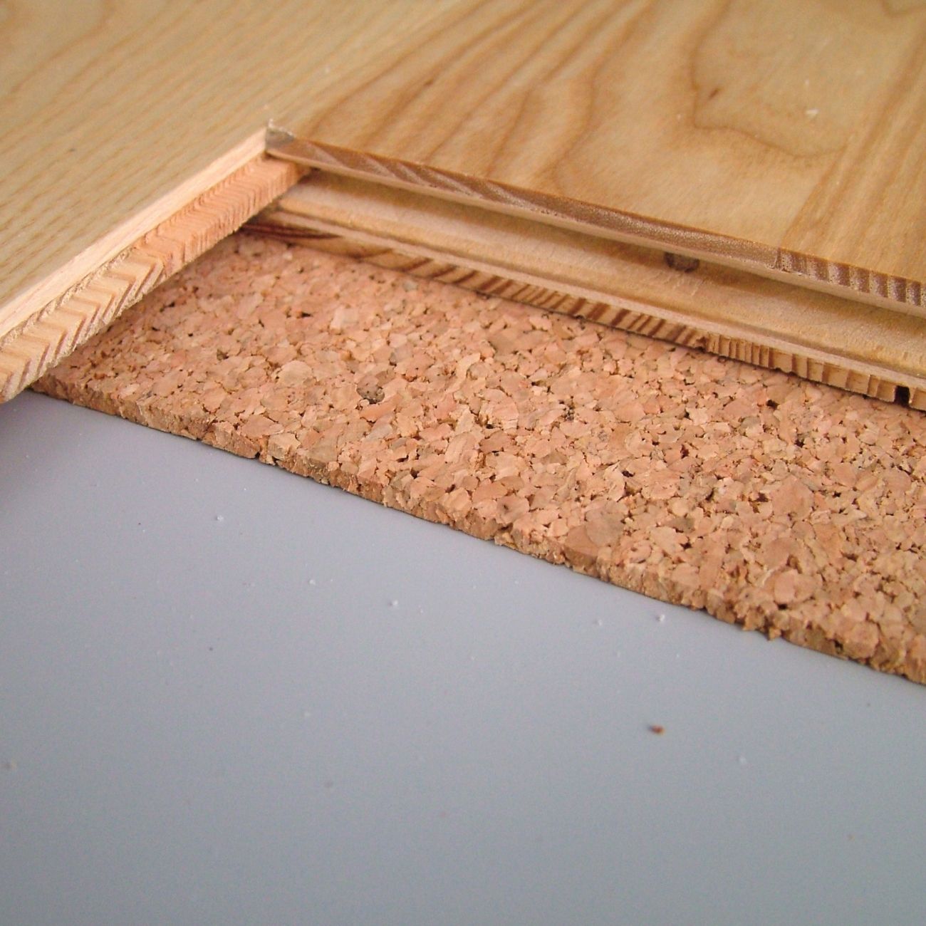 QuietCork underlayment installed under hardwood
