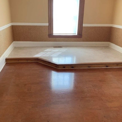 Harmony Brown floating cork floor installed on a showroom floor