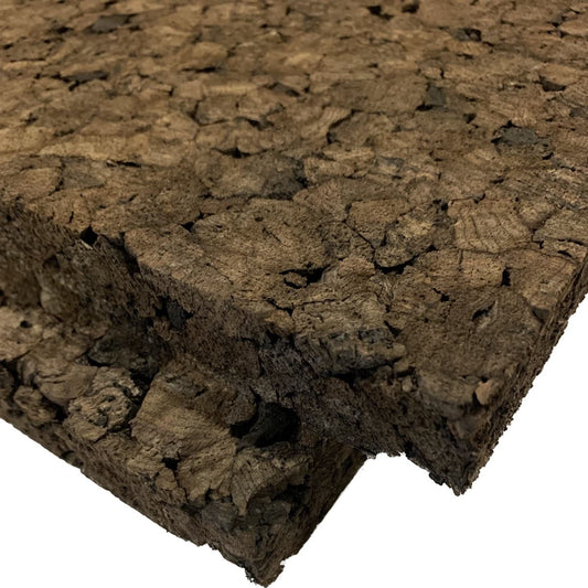 Dark brown insulation cork showing the chunky texture and shiplap edges