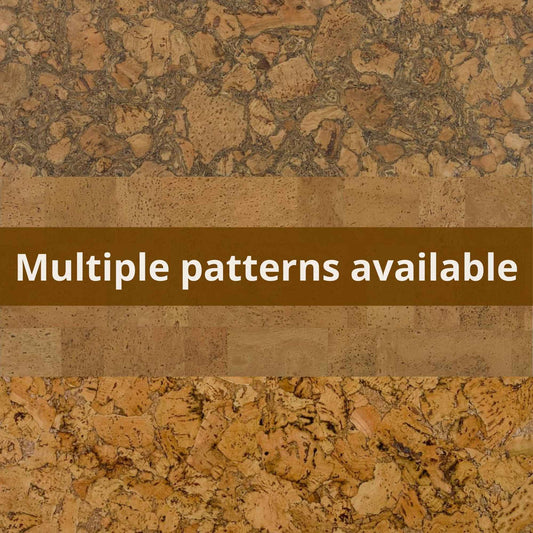 Jelinek standard 3mm cork wall tile patterns displayed showing multiple pattern options available. Top pattern: corkstone, middle pattern: harmony, bottom pattern: desert.