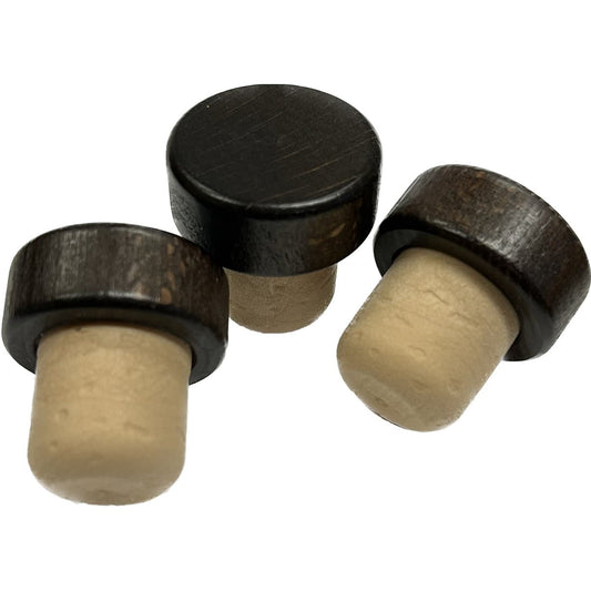 Dark wood top cork stoppers with a synthetic cork stem