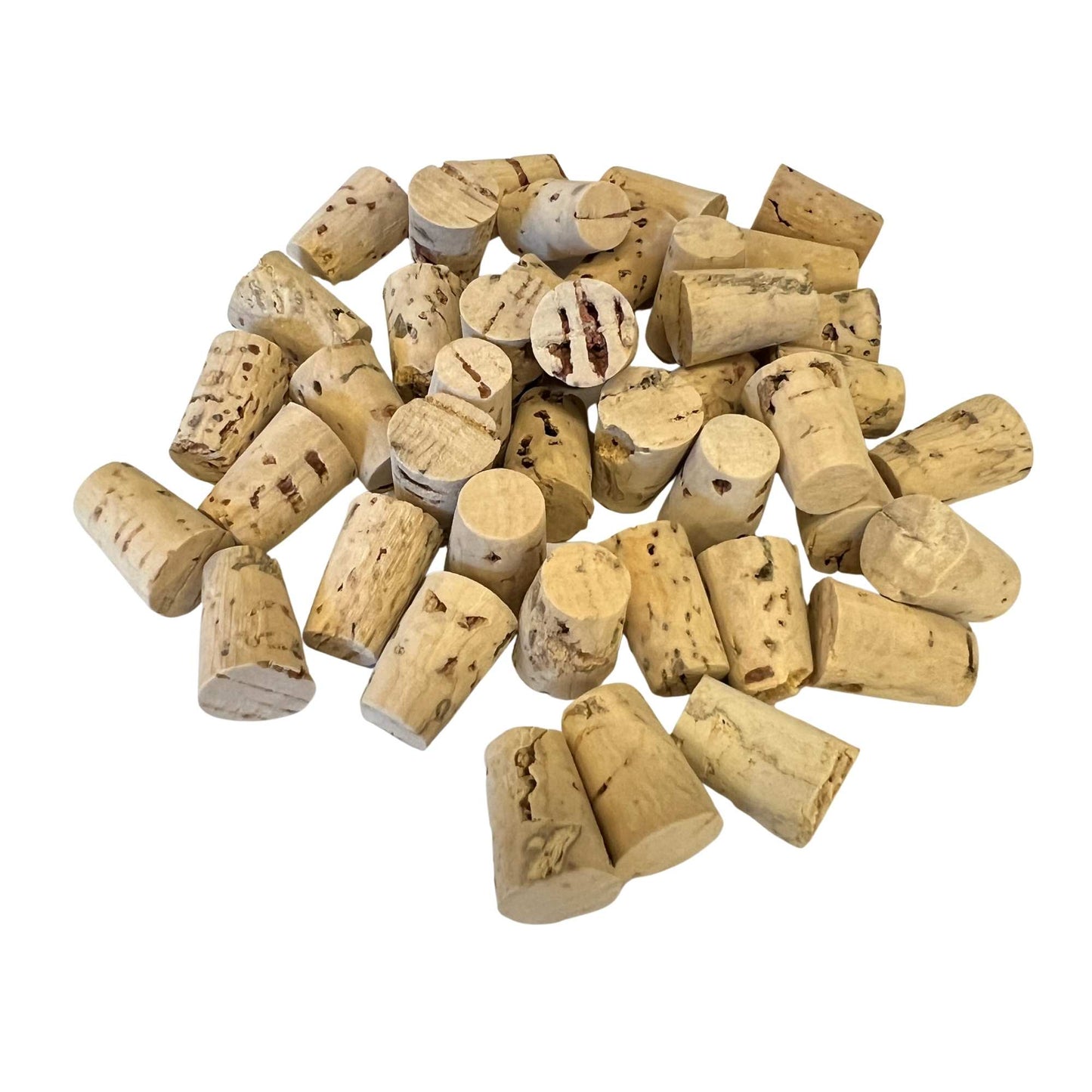 Various tapered corks in size RL01 in a pile, showing different angles of the stopper