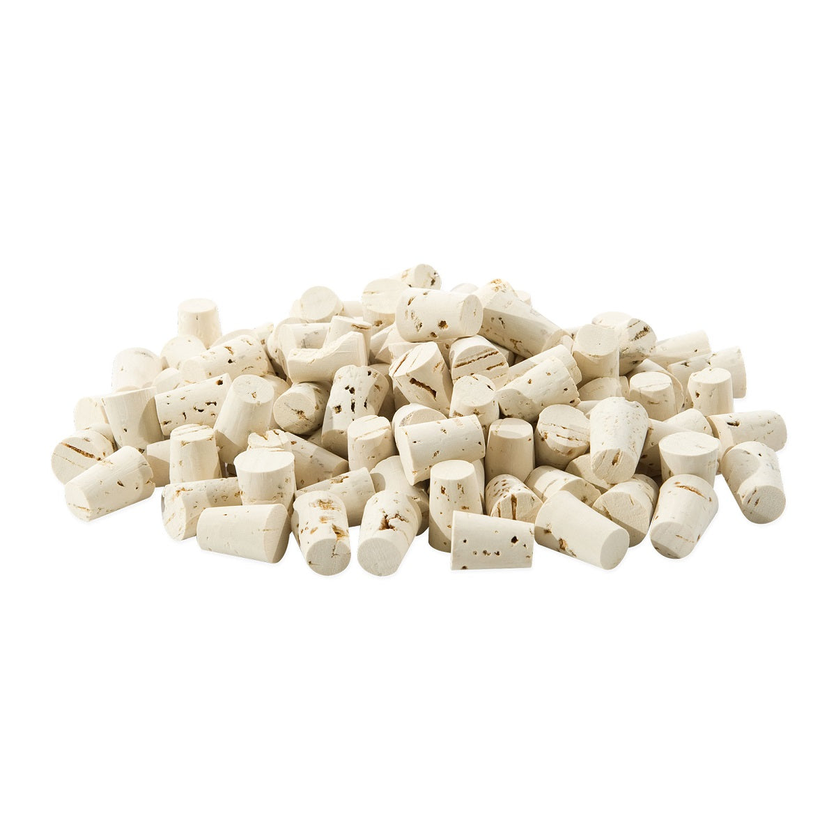 Pile of small tapered cork stoppers showing various angles of the RL cork plug.