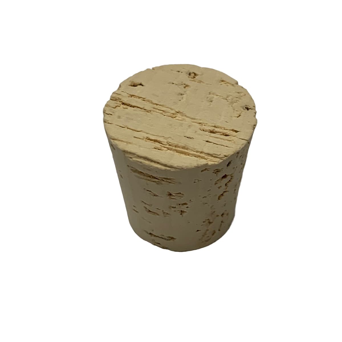 RL14 natural tapered cork stopper shows the top and sides with natural cork variations.