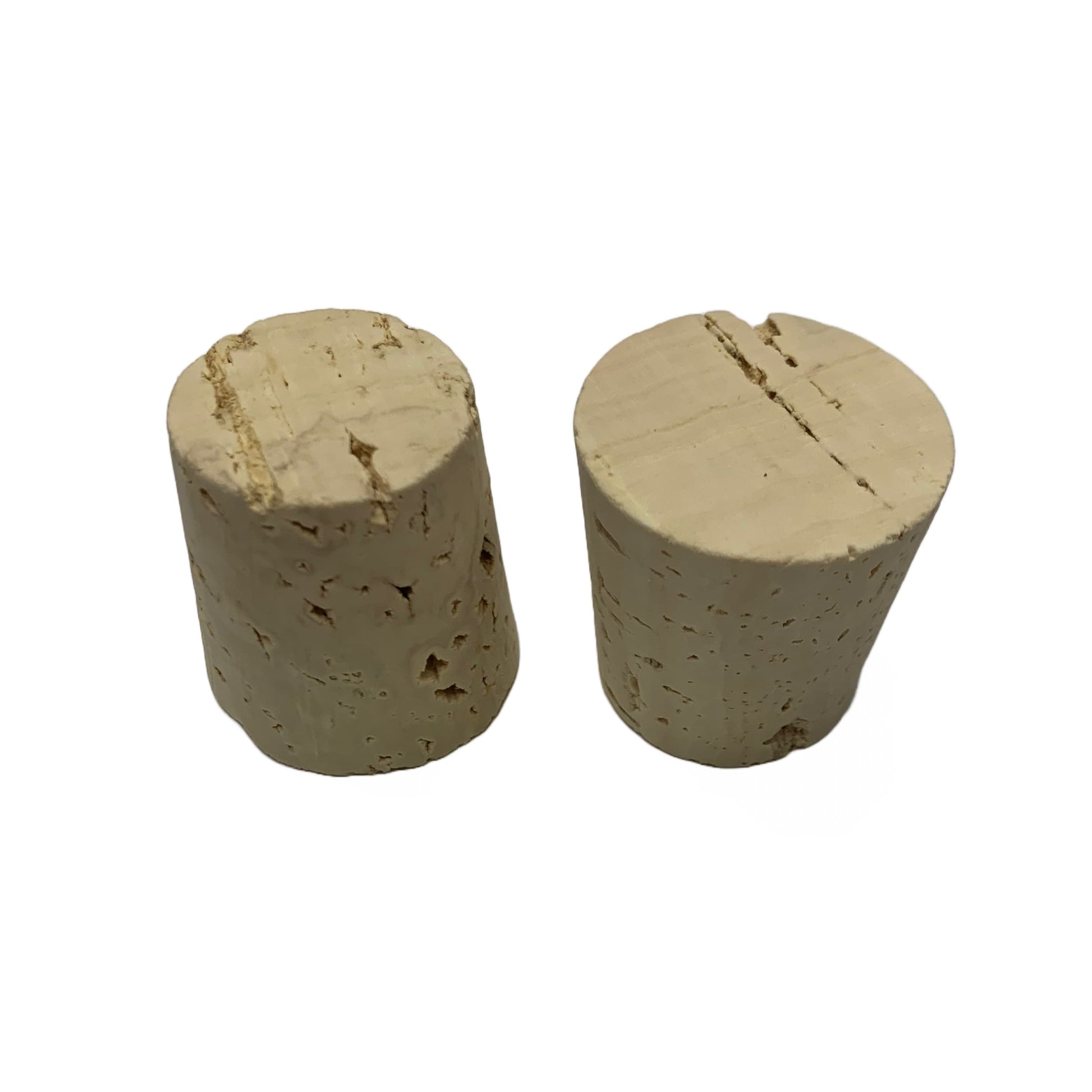 Natural tapered cork stopper, RL18 showing top, bottom and side angles.