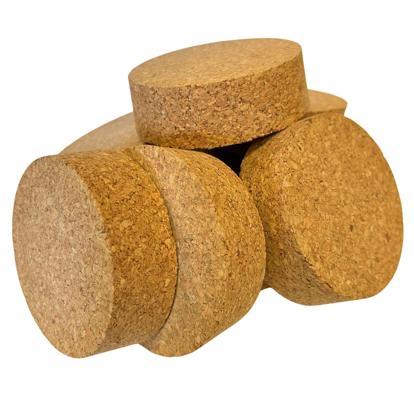 A pile of short tapered cork bungs showing shape, size and texture, size SL48
