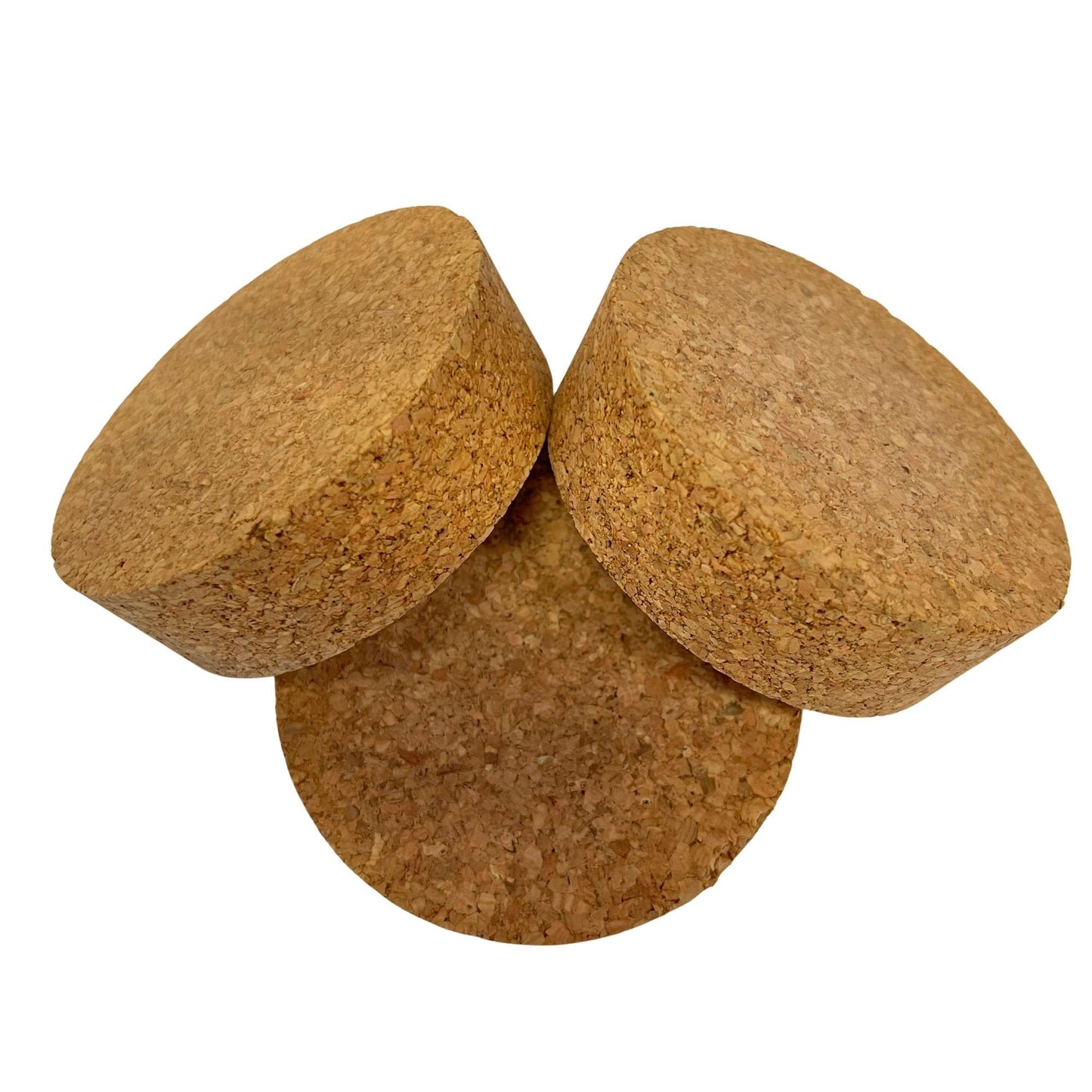 A closeup of a few short length tapered cork stoppers, size SL48