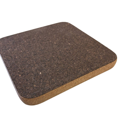 Two tone square cork sandwich square with rounded corners.