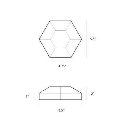 diagram of hexagon cork wall tile 9.5in total length, each side is 4.75in and epth of 1 to 2in.