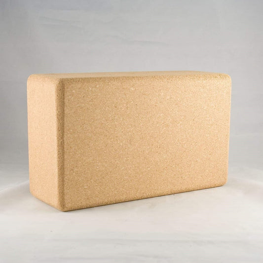 Beige cork yoga block showing quality and color