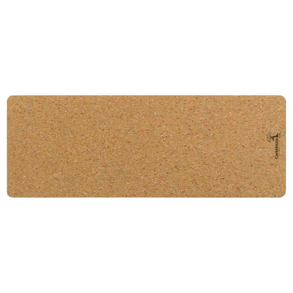Cork yoga mat rolled out to show the confetti colors  throughout the natural cork surface. 